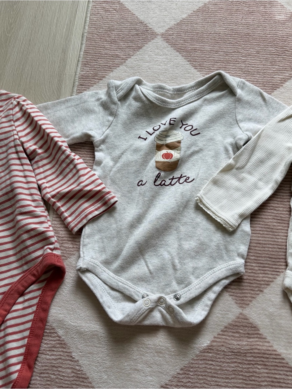 Cat & Jack Cream "I Love You a Latte" Long-Sleeve Baby One-Piece. Set of 3